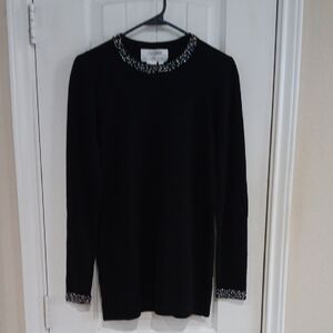Saks 5th Avenue Blk CASHMERE COLLECTION Sweater w Beaded Accents Y2K Vtg